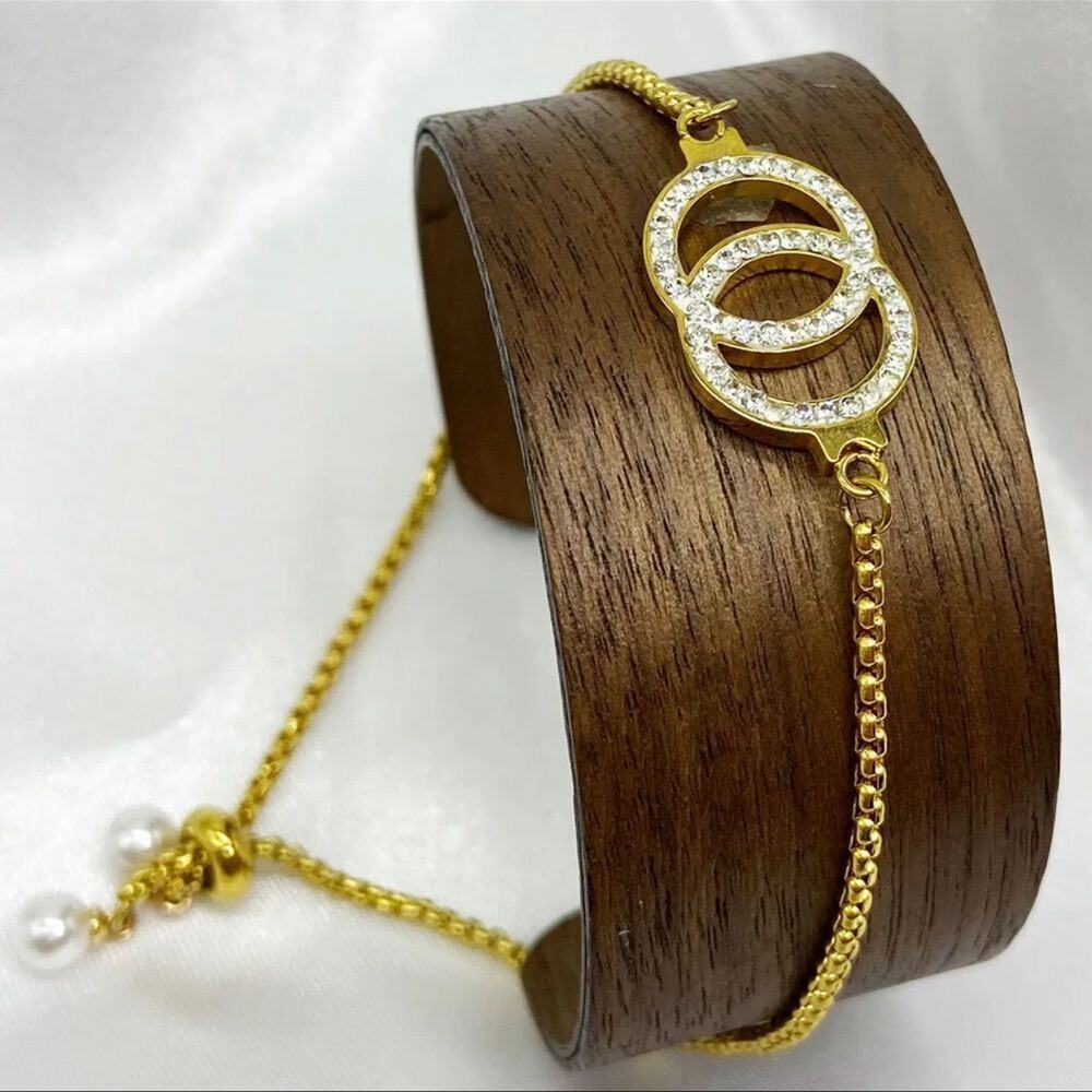 Gold Plated Double Circles Gold CZ Bracelet